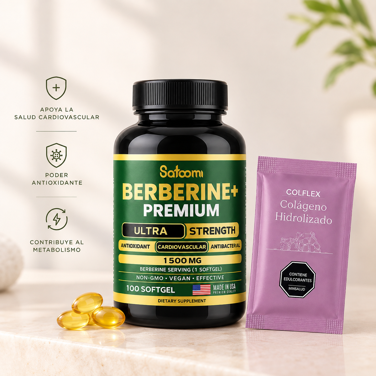 Berberine Premium X1 Obsequio Sobre Colágeno: Control Metabólico y mejor beneficio diario