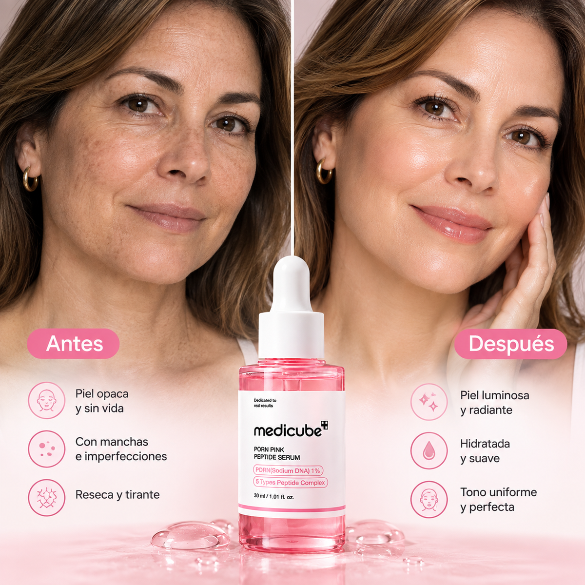 Medicube Pink Pdrn Peptide Serum 30ml: Repara, reafirma y da brillo natural.