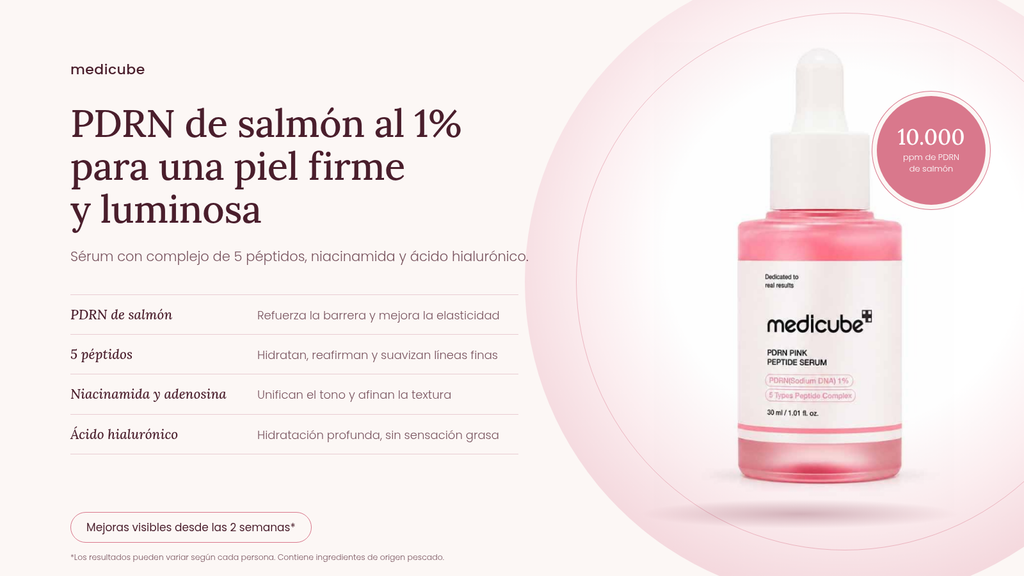 Medicube Pink Pdrn Peptide Serum 30ml: Repara, reafirma y da brillo natural.