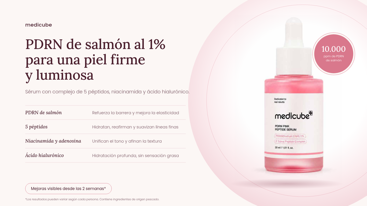 Medicube Pink Pdrn Peptide Serum 30ml: Repara, reafirma y da brillo natural.